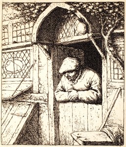 Az ajtóra támaszkodó ember, 1672 körül (rézkarc) alkotó: Adriaen Jansz. van Ostade