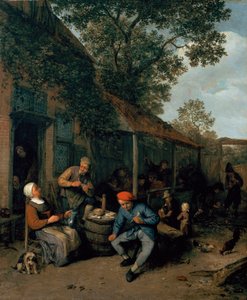 Kocsma előtt dohányzó és lakomázó parasztok, 1676 alkotó: Adriaen Jansz. van Ostade
