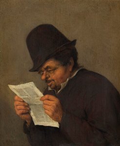Régi paraszt lapot olvas, 1647 körül (olaj, tölgy) alkotó: Adriaen Jansz. van school of Ostade
