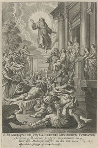 H. Franciscus van Paola geneest de zieken Paula Szent Ferenc, a Kiskorúak Rendjének alapítója (cím a tárgyon)