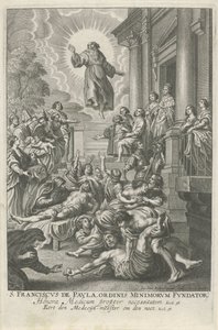 H. Franciscus van Paola geneest de zieken Paula Szent Ferenc, a Kiskorúak Rendjének alapítója (cím a tárgyon)