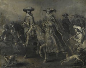 V. Friedrich (1596-1632), Pfalz választófejedelme, Csehország királya és felesége Stuart Erzsébet (1596-1662) lóháton