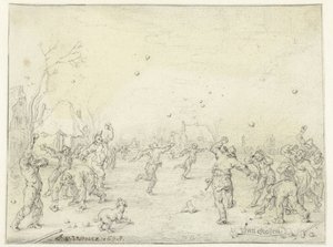 Hógolyókat dobáló férfiak és fiúk alkotó: Adriaen Pietersz van de Venne