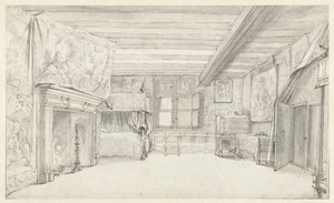 Kilátás egy gazdagon berendezett kamrára baldachinos ággyal alkotó: Adriaen Pietersz van de Venne