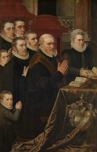 Kálvária és Gillis de Smidt és Maria de Deckere családja (olaj a táblán) alkotó: Adriaen Thomasz Key