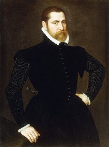 Egy úriember portréja, háromnegyed hosszú, fekete jelmezben, fehér fodrokkal, 1564