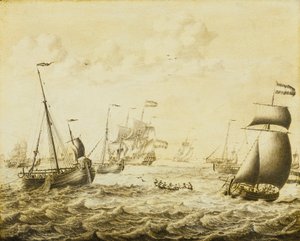 Holland heringhalászat, 17. század vége (grisaille, panel) alkotó: Adriaen or Abraham Salm