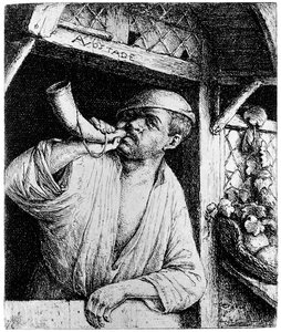 Egy pék kürtöl alkotó: Adriaen van Ostade