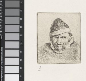 Egy öreg farmer mellszobra hegyes kalappal alkotó: Adriaen van Ostade