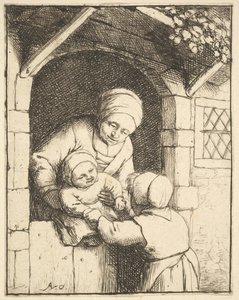 Kislány játszik egy babával az anyja karjában, 1610-85.