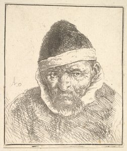 Öregember fehér gallérral és hegyes kalappal alkotó: Adriaen van Ostade