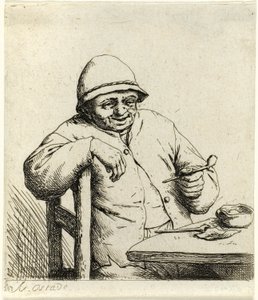 Smoker Leaning on the Back of a Chair   1282563   hu       hungarian Successfully Translated  Original: Gezicht op weiland met korenschoven bij landgoed Larenberg Larenberg (title on object) Translat: Gezicht op weiland met korenschoven bij landgoed Larenb alkotó: Adriaen van Ostade