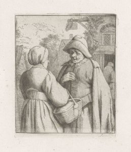 Nő és férfi beszélget alkotó: Adriaen van Ostade