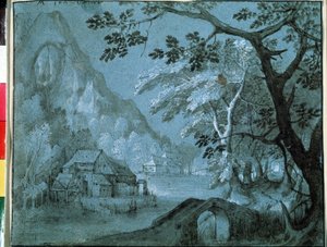 Hegyi tó, malom tájkép (Táj malom a hegyi tónál). Adriaen Van Stalbemt (1580-1662) rajza. Grisaille papíron