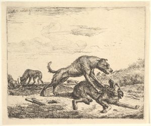Harci kutyák, különböző állatokból, 1657. alkotó: Adriaen van de Velde