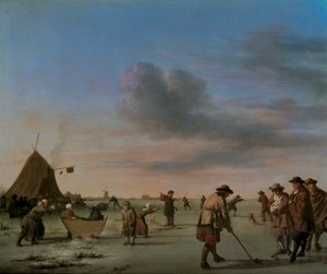 Golfozók a jégen Haarlem közelében, 1668 (panel) alkotó: Adriaen van de Velde