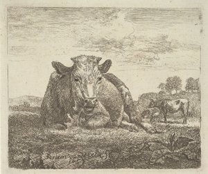 Fekvő tehén, különböző állatokból, 1657. alkotó: Adriaen van de Velde