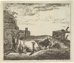 Fekvő kecskék, különböző állatokból. alkotó: Adriaen van de Velde