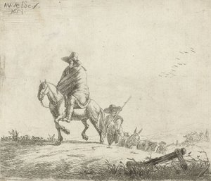 Lovas és pásztor marhákkal a földúton, 1653