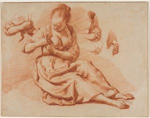 Ülő nő bolhákat keres, c. 1671. alkotó: Adriaen van de Velde