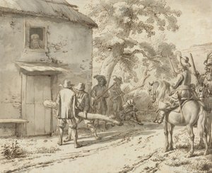 Katonák ajtót kényszerítenek, 1669 (toll- és tusrajz) alkotó: Adriaen van de Velde