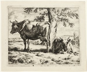 Két tehén egy fa alatt alkotó: Adriaen van de Velde