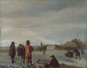 Téli jelenet golfozók csoportjával a befagyott folyón, 1654-1672 körül (olaj a panelen) alkotó: Adriaen van de Velde