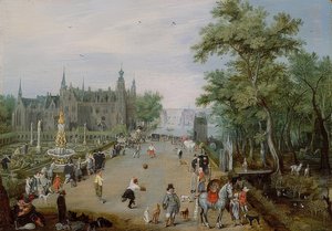 Jeu de Paume játék egy palota előtt. 1614 körül