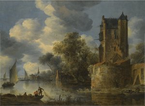Folyami táj egy bástyával alkotó: Adriaen van der Cabel