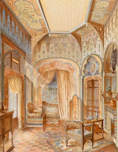 Mór stílusú fürdőszobabelső, illusztráció a "La Decoration Interieure"-ből, 1893-94 körül (színes litó) alkotó: Adrien (after) Simoneton