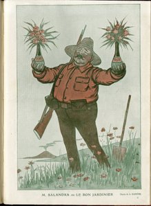 Illusztráció: A Barrere (1874-1931) in "" Fantasio"", 01/06/15 - Mr. Salandra avagy a jó kertész - 14-18-as háború, Olaszország, bor, semlegesség, virágok, vulkánkitörések, elnöke a Tanács, Trieszt – Salandra Antonio alkotó: Adrien Barrere