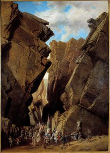 Algéria francia gyarmatosítása: „” a Vaskapu áthaladása Algériában 1839.10.28-án”” Az 1839-ben Orléans-i herceg által irányított francia expedíció átkel a Bibánok átjáróján. Dauzats Adrien (1804-1868) festménye 1869 V. 1,46x1,05 m Orlea