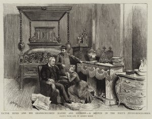 Victor Hugo és unokái, Jeanne és Georges, egy vázlat a költő dolgozószobájában-hálószobájában alkotó: Adrien Emmanuel Marie