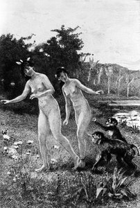 Adrien Moreau (1843-1906) metszete, amely Francois Marie Arouet dit Voltaire (1694-1778) „” Candide”-ját illusztrálja.