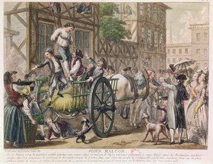 John Malcom megbüntetése a bostoni lakosság által 1774. január 25-én, 1785 körül (színes metszet)