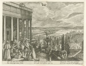 április Aprilis (cím a tárgyon) A tizenkét hónap (sorozat címe) alkotó: Egidius  Sadeler (II)