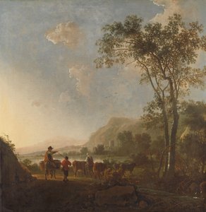 Táj pásztorokkal és szarvasmarhákkal alkotó: Aelbert Cuyp (follower of)