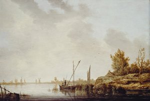 Folyói jelenet távoli szélmalmokkal, 1640-42 körül alkotó: Aelbert Cuyp