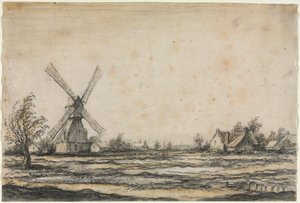 Táj szélmalommal egy tanya közelében alkotó: Aelbert Cuyp