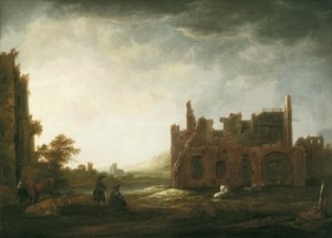 Tájkép a rijnsburgi apátság romjaival alkotó: Aelbert Cuyp