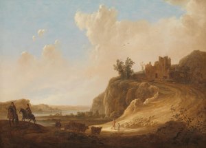 Hegyvidéki táj a vár romjaival alkotó: Aelbert Cuyp