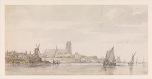 Kilátás a dordrechti Groote Kerkre a Maas folyó felől alkotó: Aelbert Cuyp