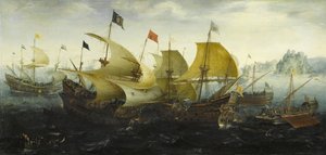 A cadizi csata Holland és angol hajók megtámadják a spanyol Armadát, 1608 alkotó: Aert Anthonisz