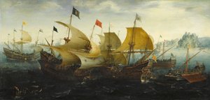A cadizi csata (holland és angol hajók megtámadják a spanyol Armadát) alkotó: Aert Anthonisz