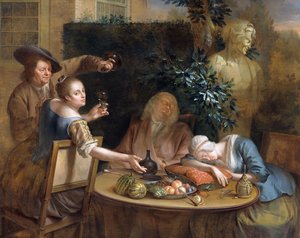 Egy ivóparti a kertben, 1739 alkotó: Aert Schouman