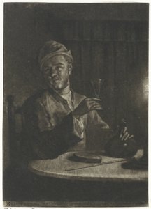Férfi emelt üveggel alkotó: Aert Schouman