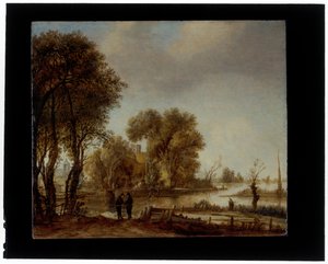 A River Landscape with Men Conversing on a Track alkotó: Aert van der Neer