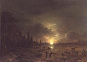 Folyói táj a felkelő holddal alkotó: Aert van der Neer