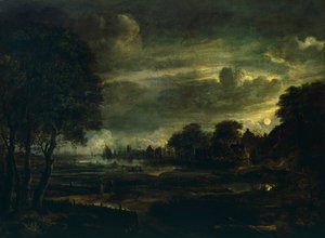 Falu holdfényben, írta Aert van der Neer (1603-1677) alkotó: Aert van der Neer