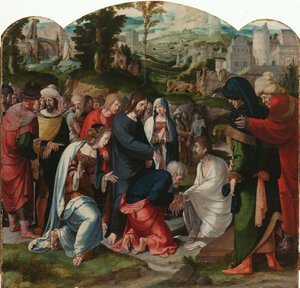 Lázár feltámasztása Középső panel egy triptichonról Lázár feltámasztásával alkotó: Aertgen Claesz van Leyden (attributed to)